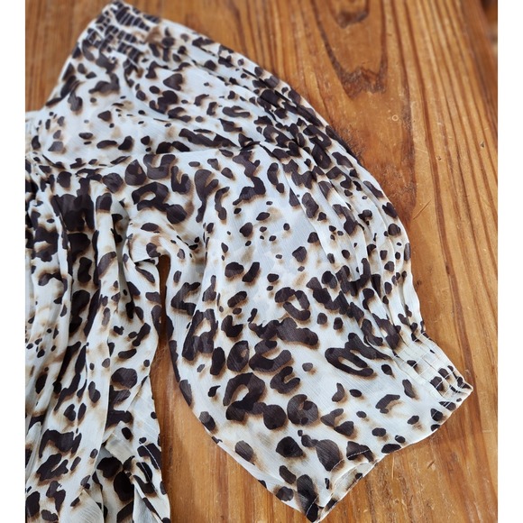 Ice Leopard Print 3/4 Sleeve Blouse XL Smocked Pleated Belt Y2K‎ 90s Milkmaid - Picture 4 of 11